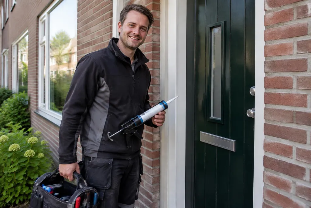 Vakman van Kitbedrijf Velp bij de voordeur van een woning